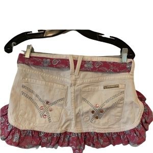 Handmade White Denim Jean Apron with Gems and ruffle cowgirl Prairie Western